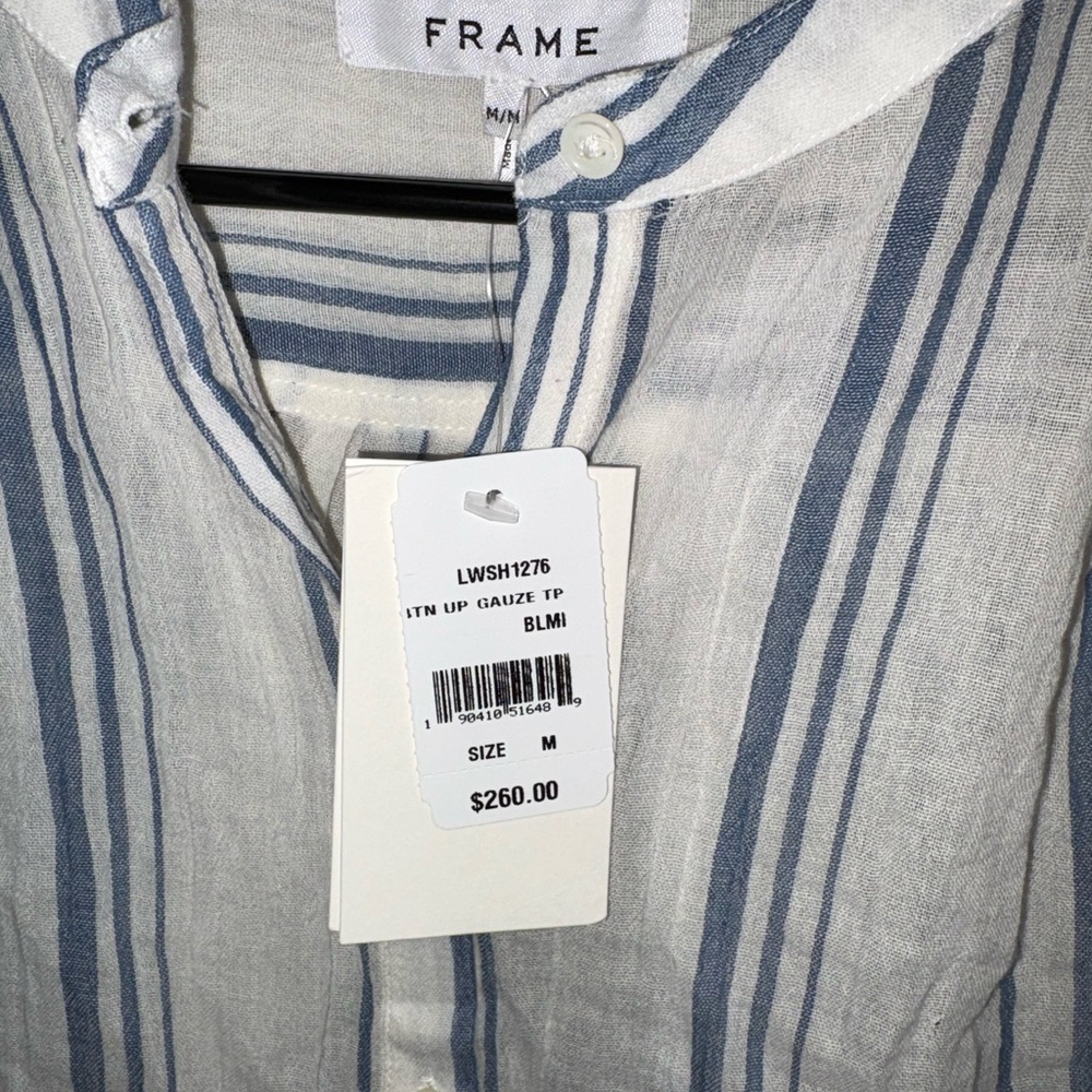 Frame Denim Women’s White and Blue Striped Button Down Shirt - Picture 2 of 3